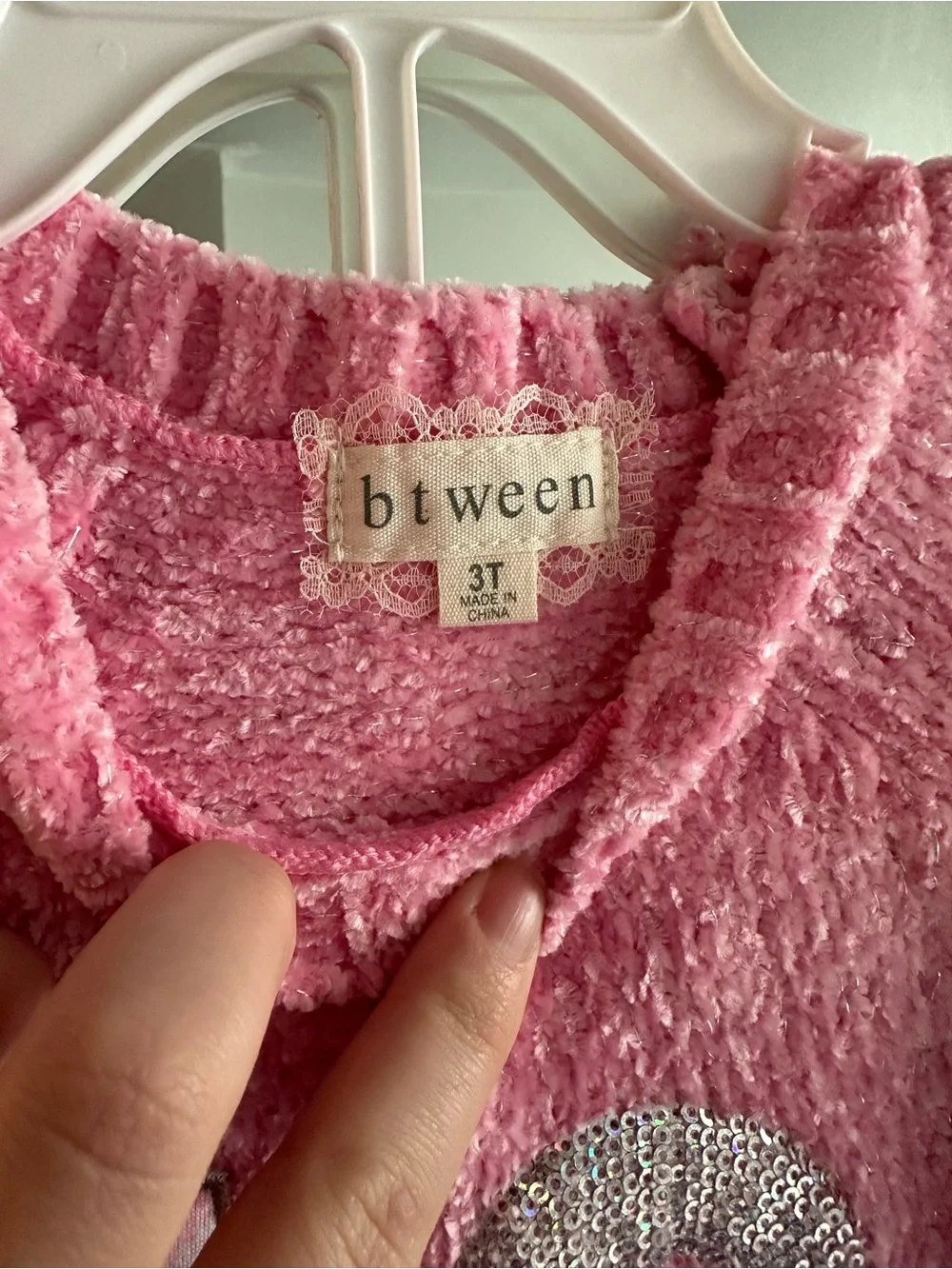 btween Pink Chenille Sweater with Sequin Accent - Picture 2 of 3